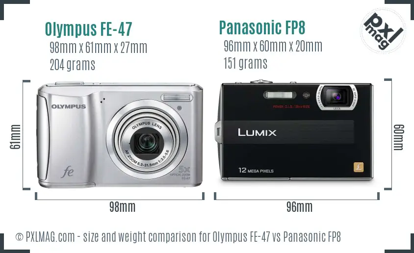 Olympus FE-47 vs Panasonic FP8 size comparison