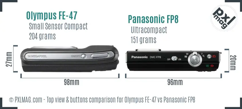 Olympus FE-47 vs Panasonic FP8 top view buttons comparison