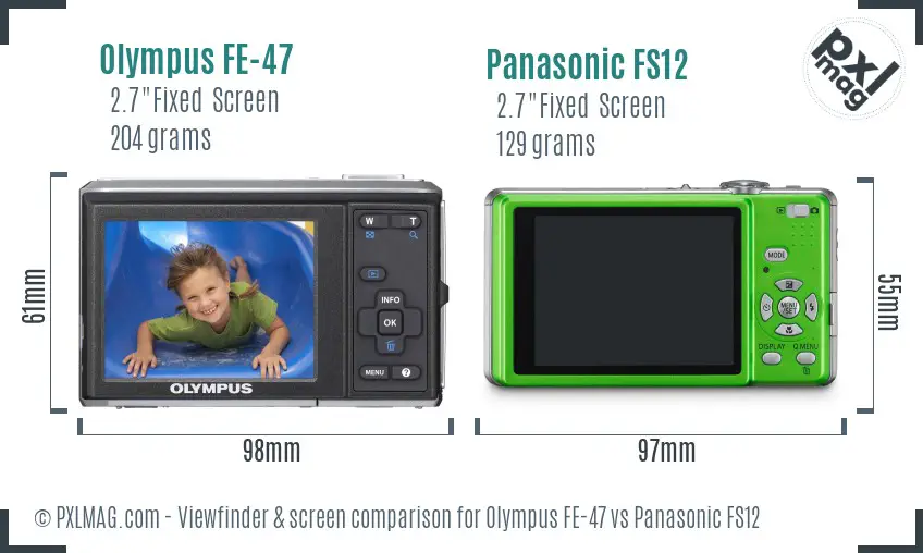 Olympus FE-47 vs Panasonic FS12 Screen and Viewfinder comparison