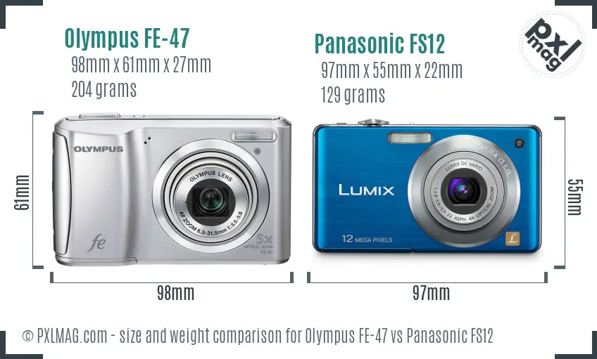 Olympus FE-47 vs Panasonic FS12 size comparison