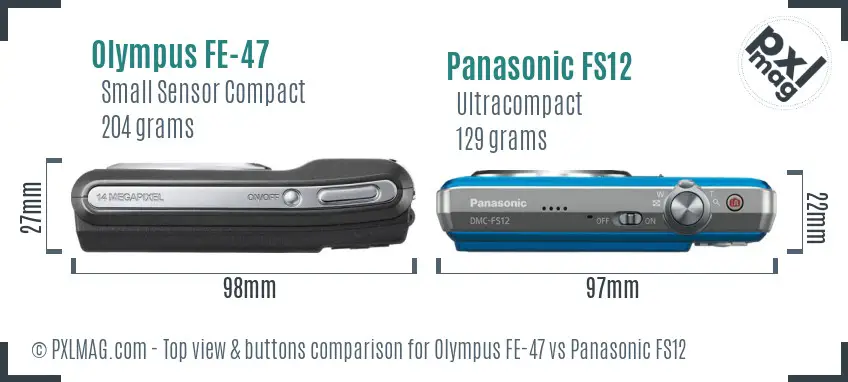 Olympus FE-47 vs Panasonic FS12 top view buttons comparison