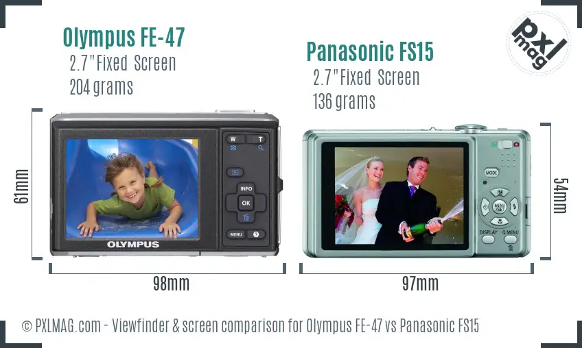 Olympus FE-47 vs Panasonic FS15 Screen and Viewfinder comparison