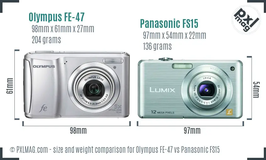 Olympus FE-47 vs Panasonic FS15 size comparison