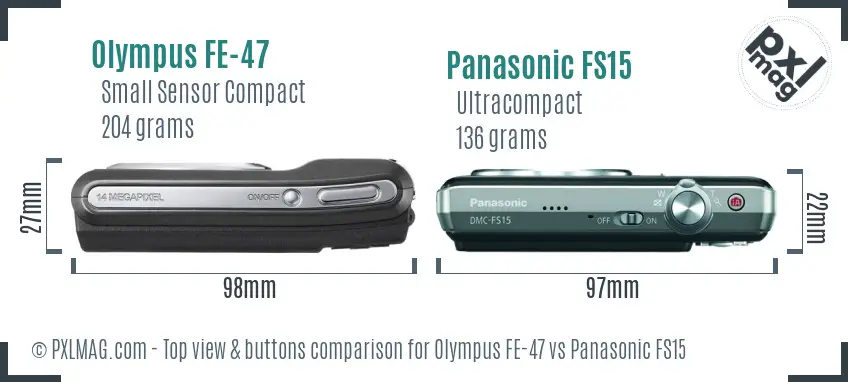 Olympus FE-47 vs Panasonic FS15 top view buttons comparison