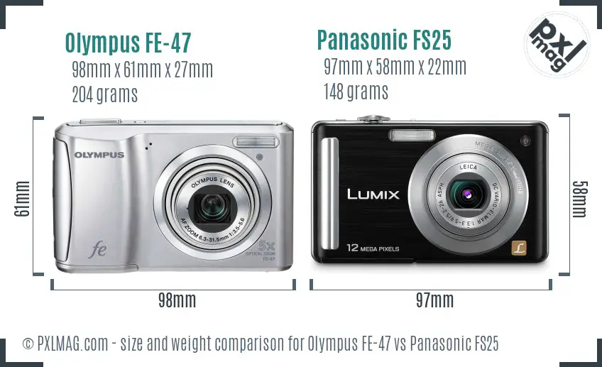 Olympus FE-47 vs Panasonic FS25 size comparison