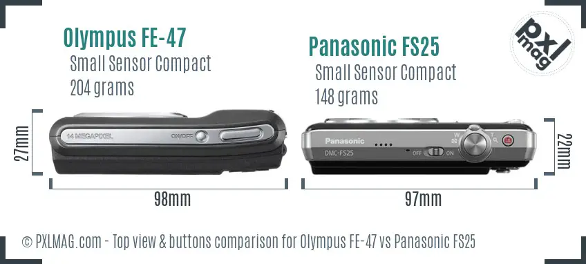 Olympus FE-47 vs Panasonic FS25 top view buttons comparison