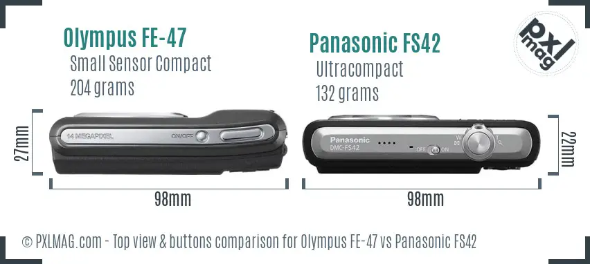 Olympus FE-47 vs Panasonic FS42 top view buttons comparison