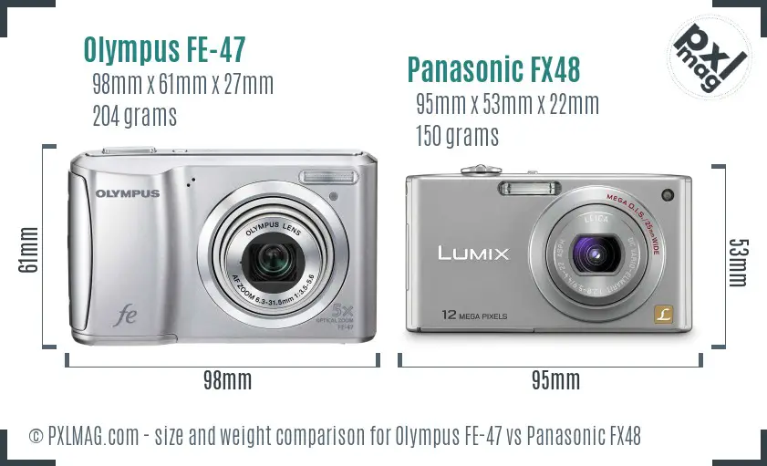 Olympus FE-47 vs Panasonic FX48 size comparison