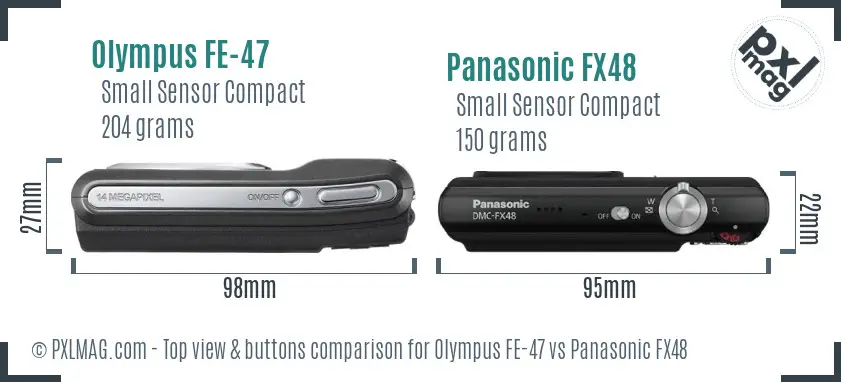 Olympus FE-47 vs Panasonic FX48 top view buttons comparison