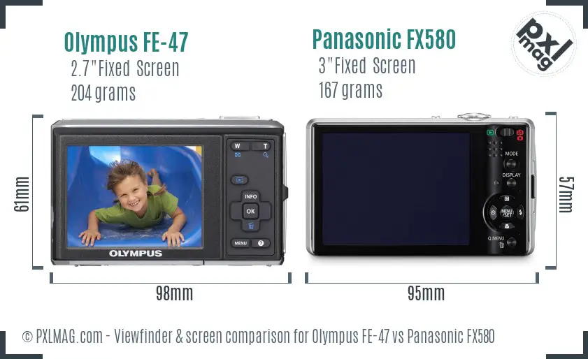 Olympus FE-47 vs Panasonic FX580 Screen and Viewfinder comparison