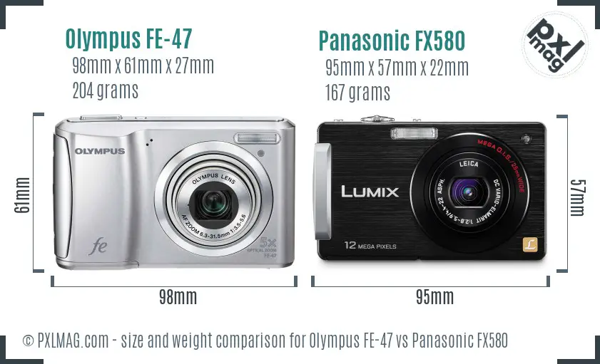 Olympus FE-47 vs Panasonic FX580 size comparison