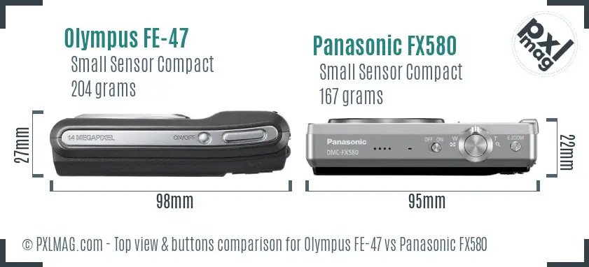 Olympus FE-47 vs Panasonic FX580 top view buttons comparison