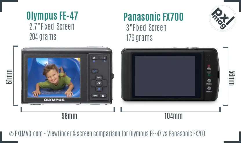 Olympus FE-47 vs Panasonic FX700 Screen and Viewfinder comparison