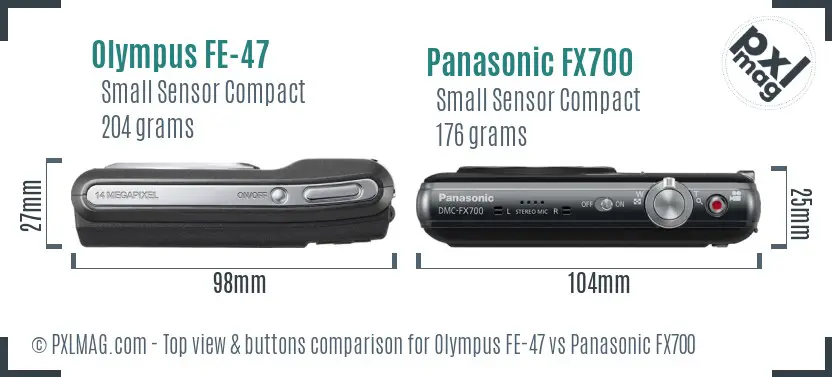 Olympus FE-47 vs Panasonic FX700 top view buttons comparison