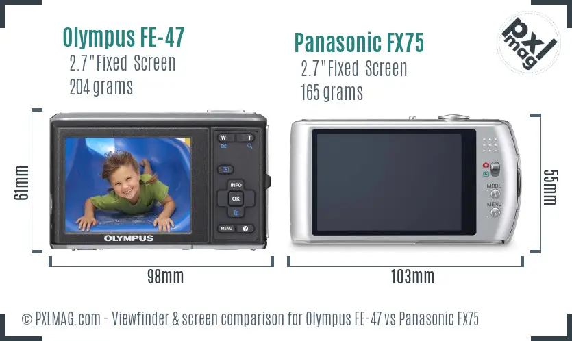 Olympus FE-47 vs Panasonic FX75 Screen and Viewfinder comparison