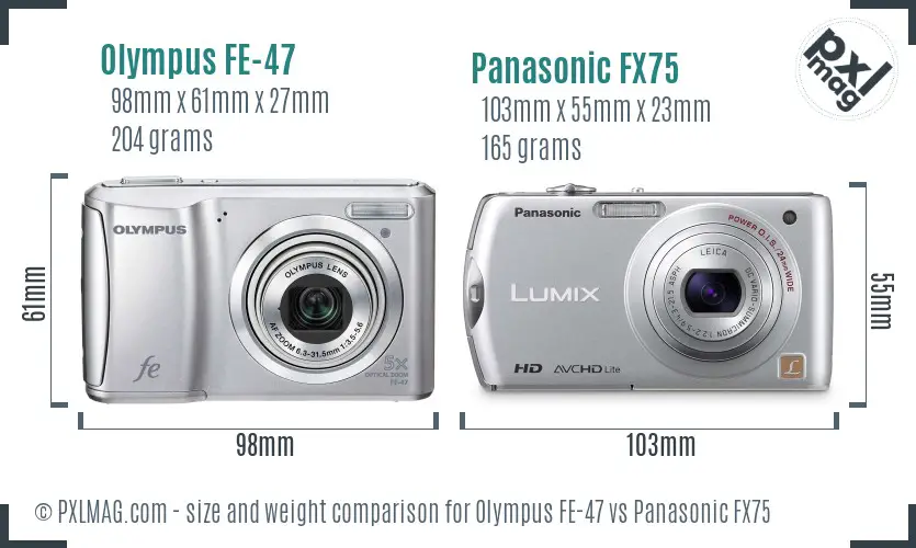 Olympus FE-47 vs Panasonic FX75 size comparison