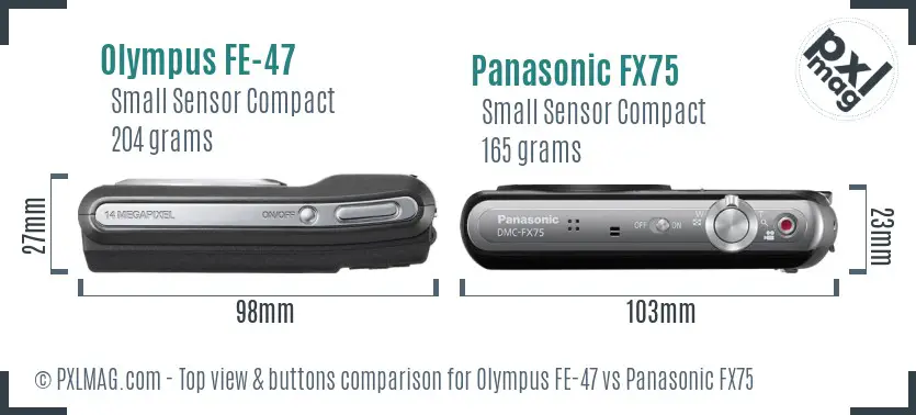 Olympus FE-47 vs Panasonic FX75 top view buttons comparison