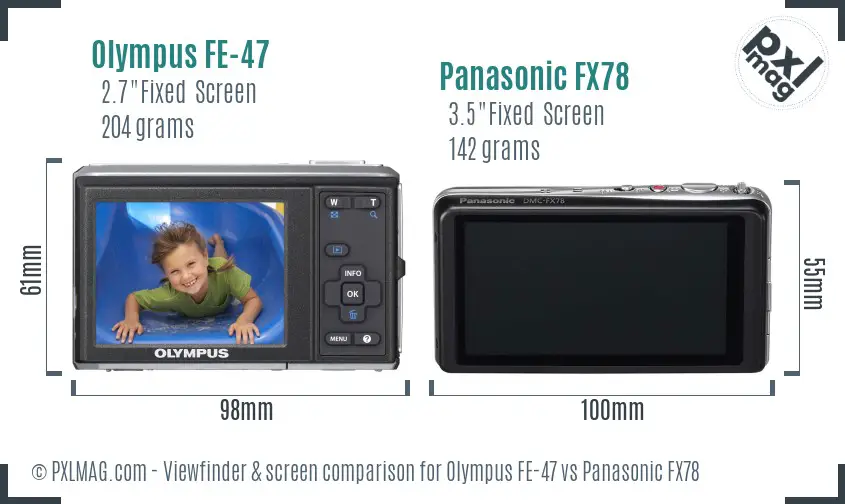 Olympus FE-47 vs Panasonic FX78 Screen and Viewfinder comparison