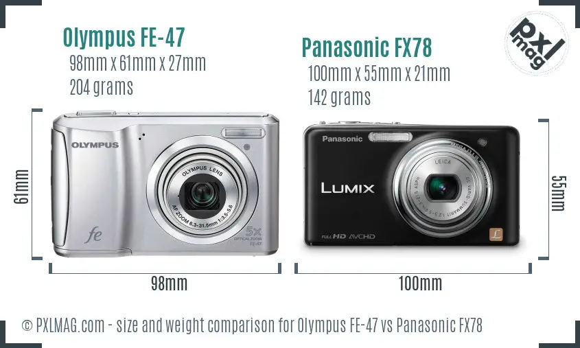 Olympus FE-47 vs Panasonic FX78 size comparison