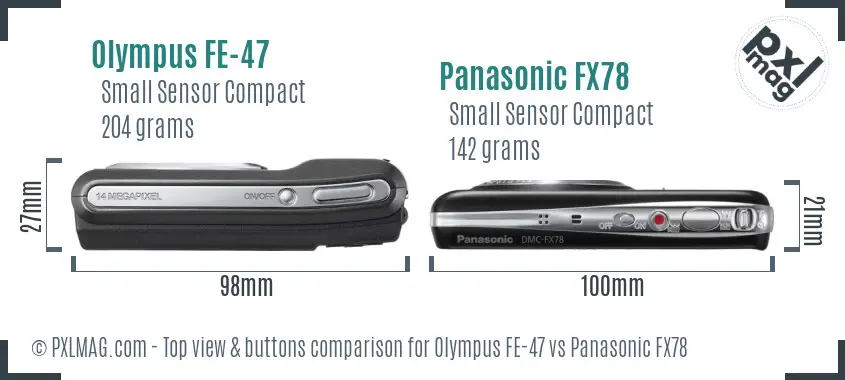 Olympus FE-47 vs Panasonic FX78 top view buttons comparison