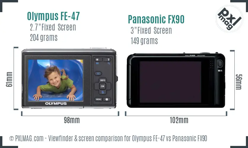 Olympus FE-47 vs Panasonic FX90 Screen and Viewfinder comparison