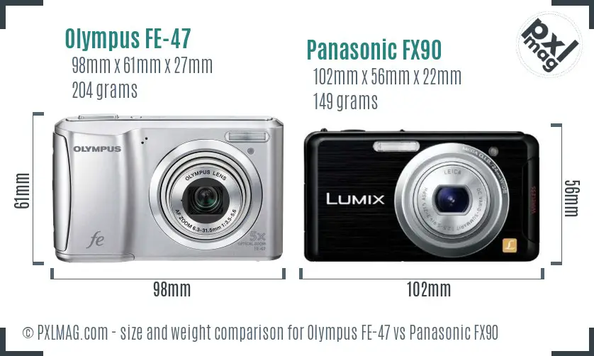 Olympus FE-47 vs Panasonic FX90 size comparison