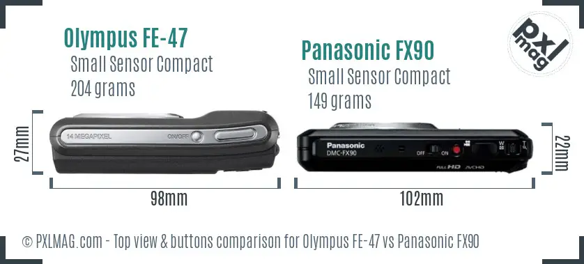 Olympus FE-47 vs Panasonic FX90 top view buttons comparison