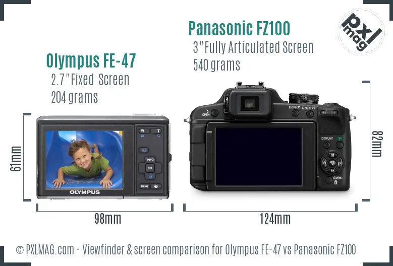 Olympus FE-47 vs Panasonic FZ100 Screen and Viewfinder comparison Olympus FE-47 vs Panasonic FZ100 Screen and Viewfinder comparison