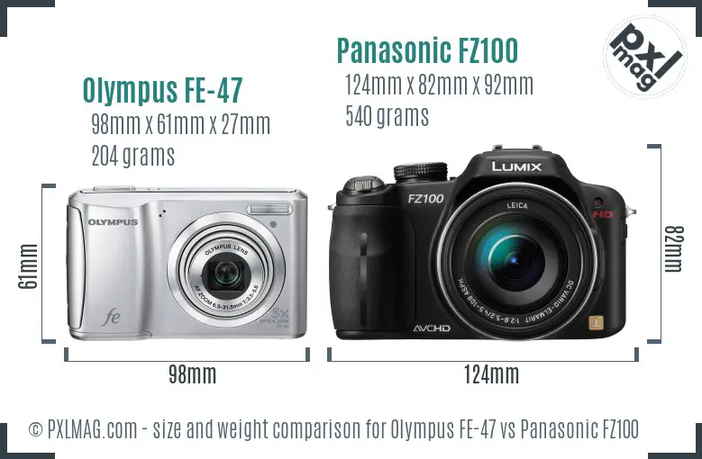 Olympus FE-47 vs Panasonic FZ100 size comparison Olympus FE-47 vs Panasonic FZ100 size comparison