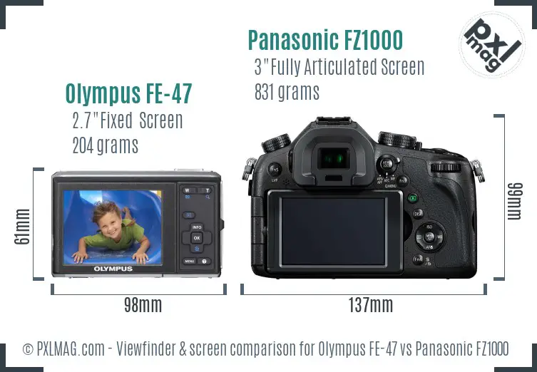 Olympus FE-47 vs Panasonic FZ1000 Screen and Viewfinder comparison