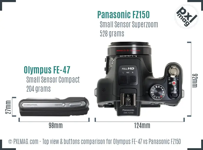Olympus FE-47 vs Panasonic FZ150 top view buttons comparison