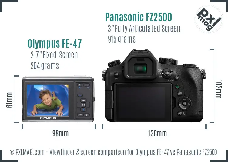 Olympus FE-47 vs Panasonic FZ2500 Screen and Viewfinder comparison