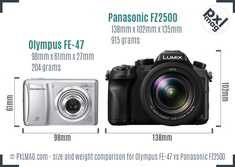 Olympus FE-47 vs Panasonic FZ2500 size comparison