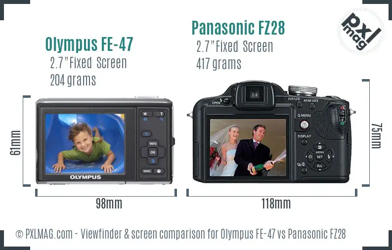 Olympus FE-47 vs Panasonic FZ28 Screen and Viewfinder comparison
