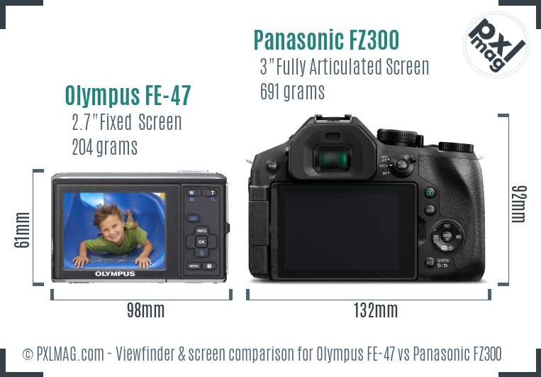 Olympus FE-47 vs Panasonic FZ300 Screen and Viewfinder comparison