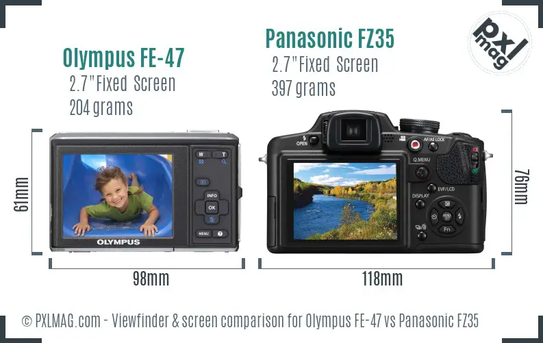 Olympus FE-47 vs Panasonic FZ35 Screen and Viewfinder comparison