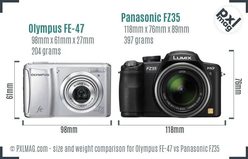 Olympus FE-47 vs Panasonic FZ35 size comparison