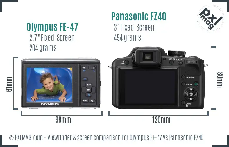 Olympus FE-47 vs Panasonic FZ40 Screen and Viewfinder comparison