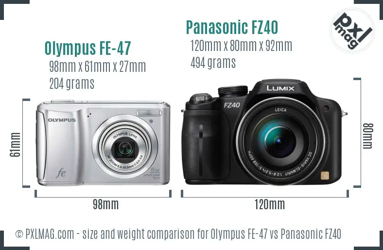 Olympus FE-47 vs Panasonic FZ40 size comparison