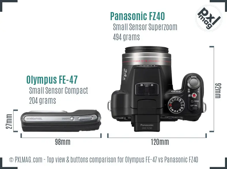 Olympus FE-47 vs Panasonic FZ40 top view buttons comparison