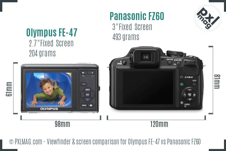 Olympus FE-47 vs Panasonic FZ60 Screen and Viewfinder comparison