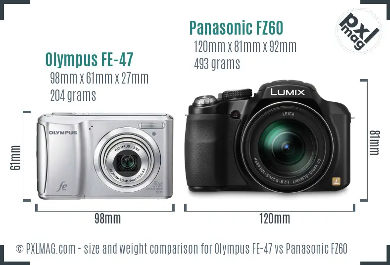 Olympus FE-47 vs Panasonic FZ60 size comparison