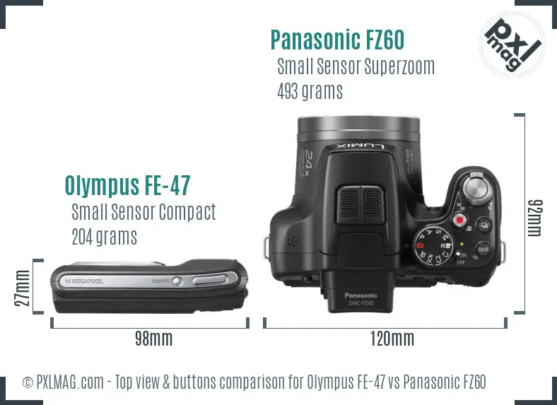 Olympus FE-47 vs Panasonic FZ60 top view buttons comparison