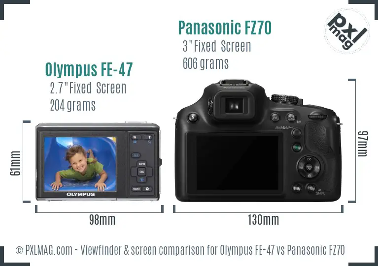 Olympus FE-47 vs Panasonic FZ70 Screen and Viewfinder comparison