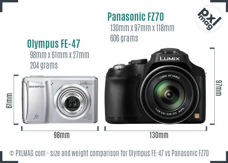 Olympus FE-47 vs Panasonic FZ70 size comparison