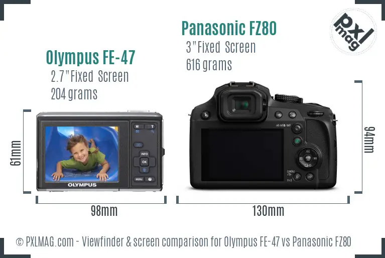 Olympus FE-47 vs Panasonic FZ80 Screen and Viewfinder comparison