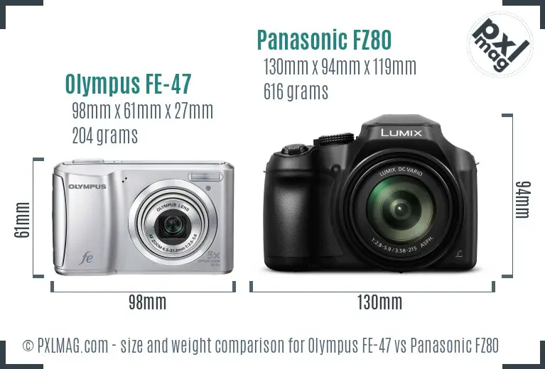 Olympus FE-47 vs Panasonic FZ80 size comparison