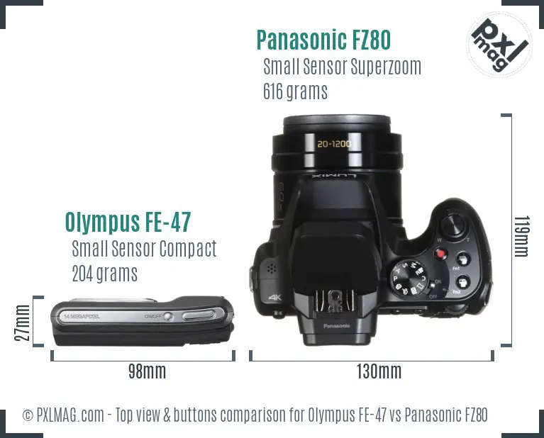 Olympus FE-47 vs Panasonic FZ80 top view buttons comparison