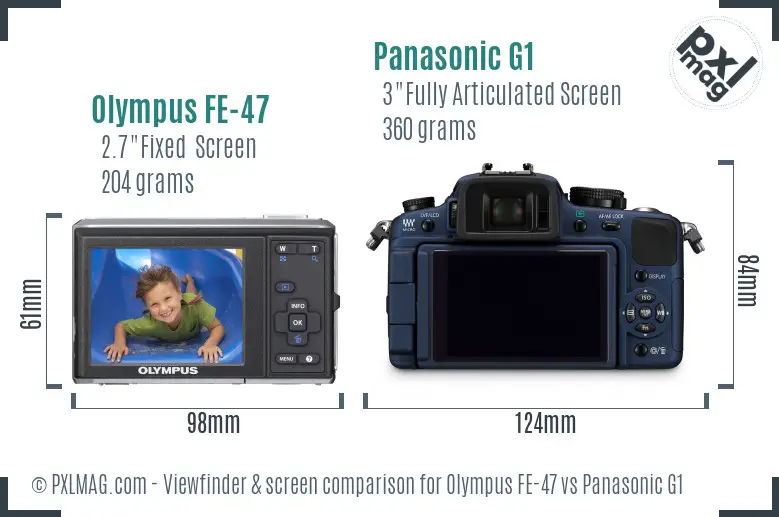 Olympus FE-47 vs Panasonic G1 Screen and Viewfinder comparison