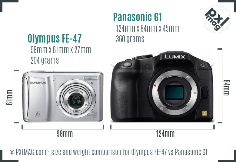 Olympus FE-47 vs Panasonic G1 size comparison